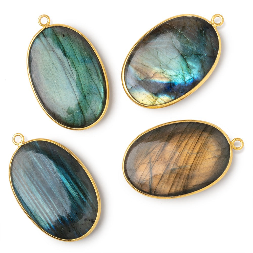 31x22mm Vermeil Bezel Labradorite Plain Oval Pendant 1 piece
