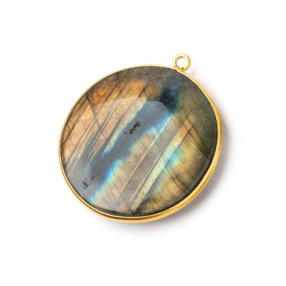 31.5mm Vermeil Bezel Labradorite Plain Coin Pendant 1 piece