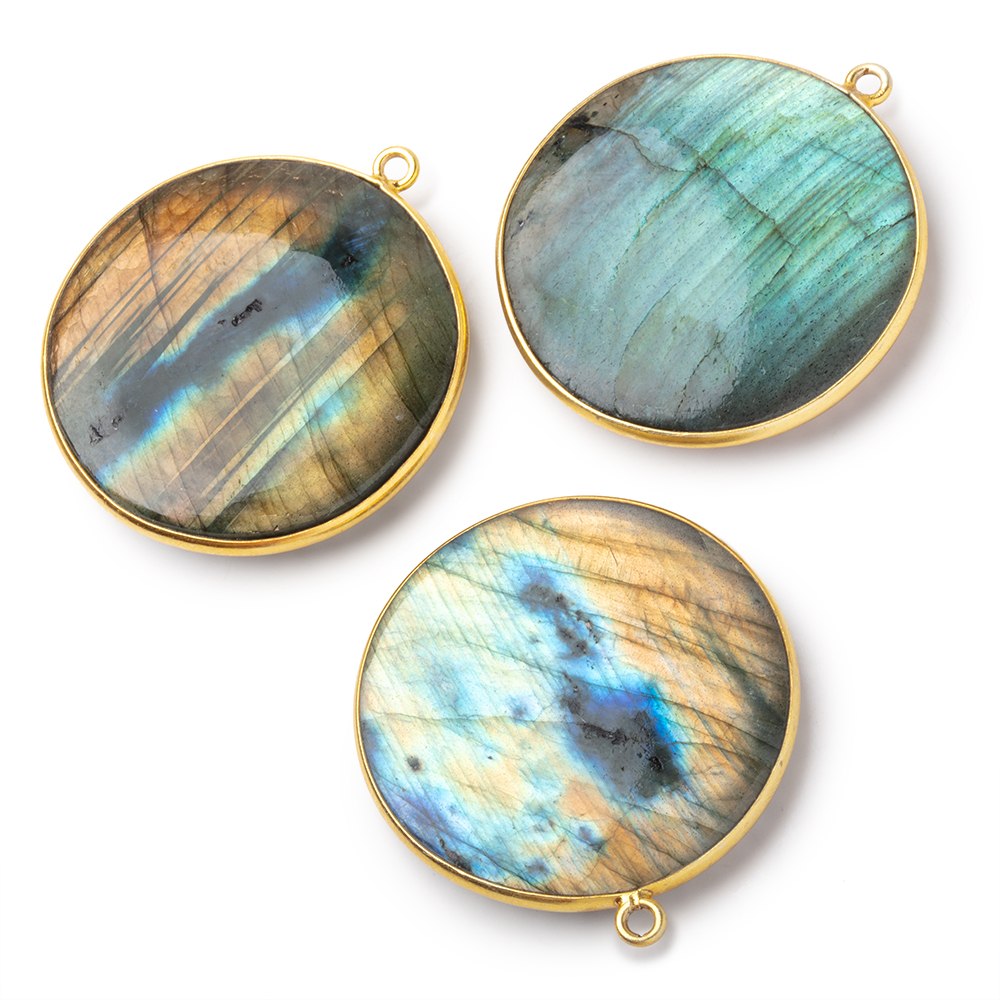 31.5mm Vermeil Bezel Labradorite Plain Coin Pendant 1 piece