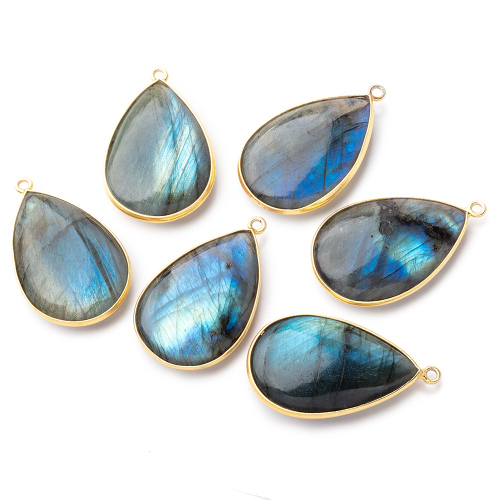 30x21mm Vermeil Bezel Labradorite Plain Pear Pendant 1 piece