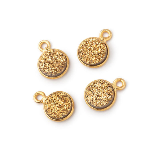 8mm Vermeil Bezel Gold Drusy Coin Pendant Set of 4 Pieces with front facing ring