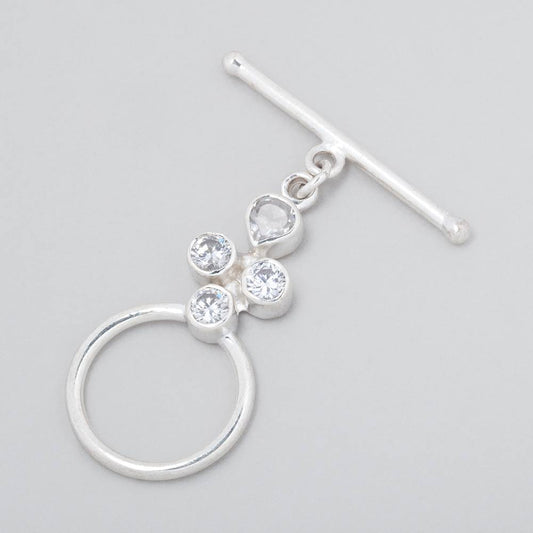 32x18mm Sterling Silver Bezel CZ Toggle 1 piece