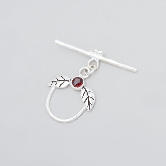 17x18mm Antiqued Sterling Silver Toggle with Leaves and Garnet 1 piece