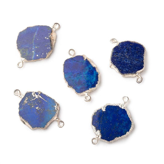 11-14mm Silver Leafed Lapis Lazuli Slice Connectors Set of 5