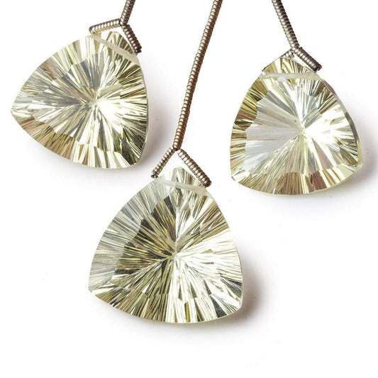 17mm-19.5mm Lemon Quartz Pavilion Concave Faceted Trillion Focal Beads Set of 3 AAA