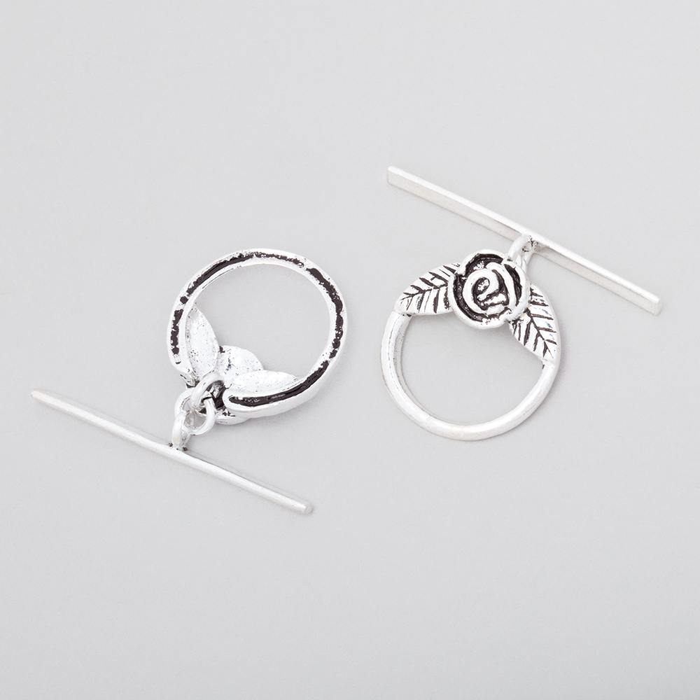 17mm Antiqued Sterling Silver Round Toggle Rose Design 1 piece