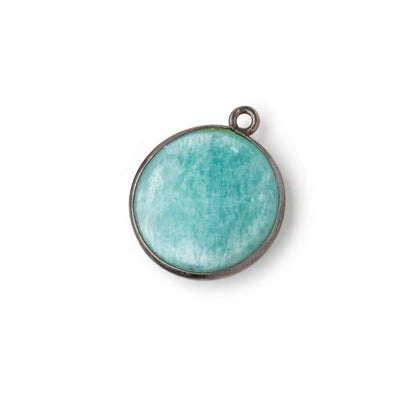 17mm Black Gold .925 Bezel Amazonite Plain Coin Pendant 1 Focal Bead