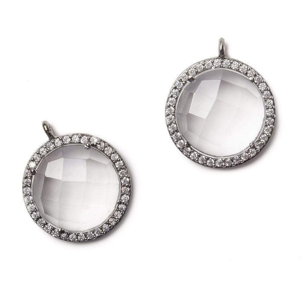 17mm Black Gold Bezel White CZ and Crystal Quartz Coin Pendant 1 focal bead