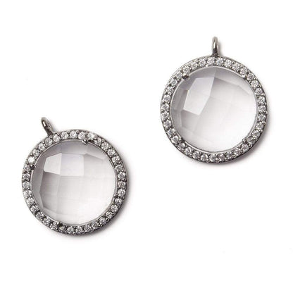 17mm Black Gold Bezel White CZ and Crystal Quartz Coin Pendant 1 focal bead