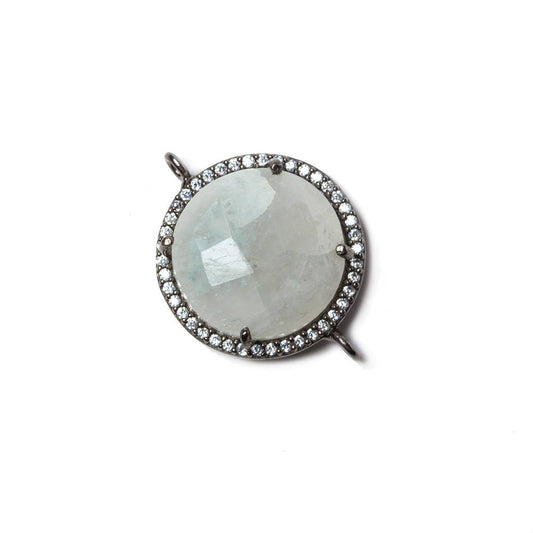 17mm Black Gold Bezeled Cubic Zirconia & Rainbow Moonstone Connector 1 pc