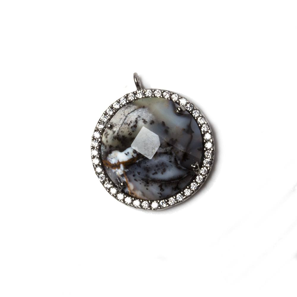 17mm Black Gold Bezeled White CZ & Dendritic Opal Coin Pendant 1 pc