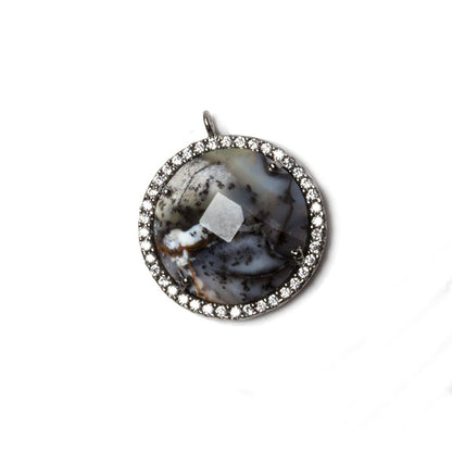 17mm Black Gold Bezeled White CZ & Dendritic Opal Coin Pendant 1 pc