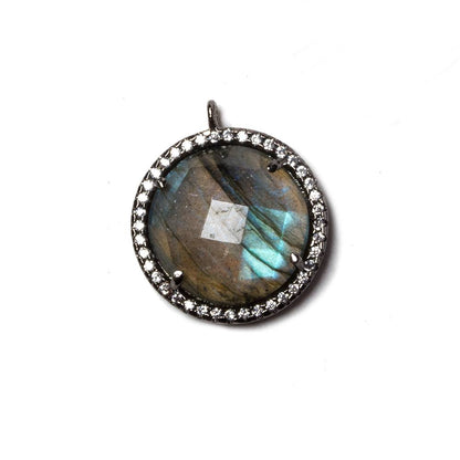 17mm Black Gold Bezeled White CZ & Labradorite Coin Pendant 1 pc