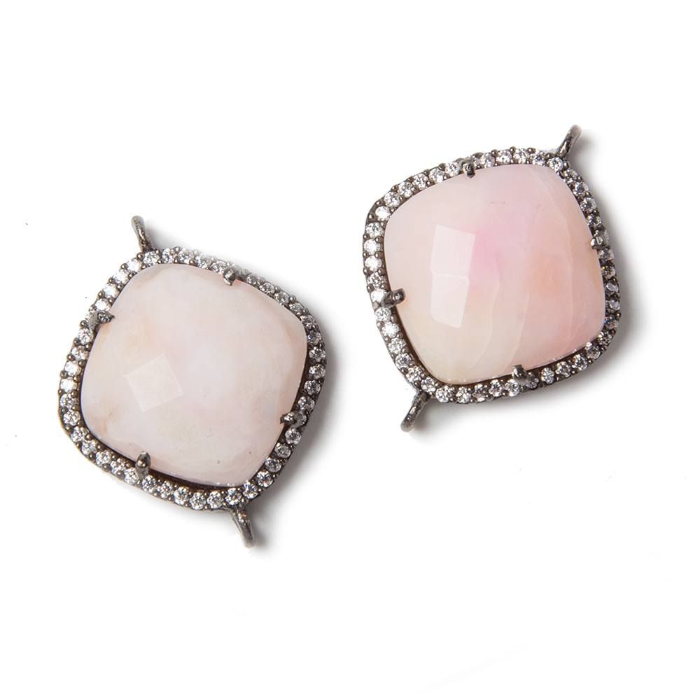 17mm Black Gold Bezeled White CZ & Pink Opal Pillow Connector 1 pc