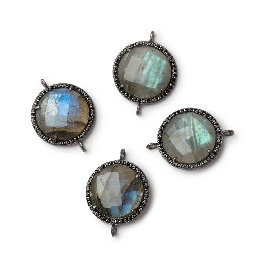 17mm Black Gold & Black CZ Bezel Labradorite Coin Connector 1 Focal