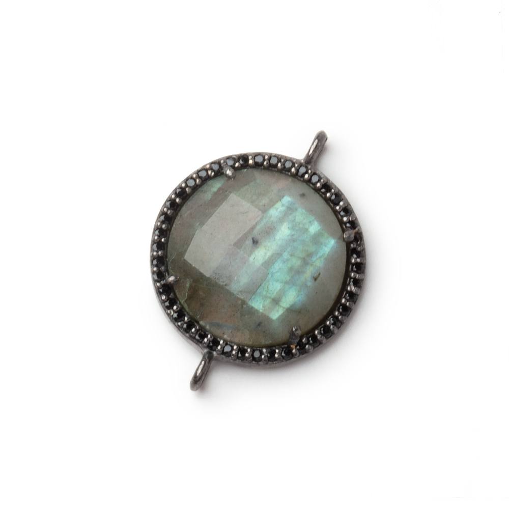 17mm Black Gold & Black CZ Bezel Labradorite Coin Connector 1 Focal