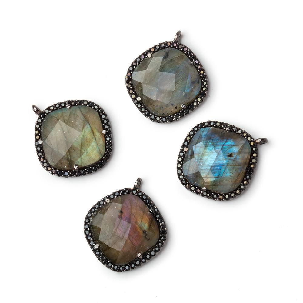 17mm Black Gold & Black CZ Bezel Labradorite Cushion Pendant 1 Focal