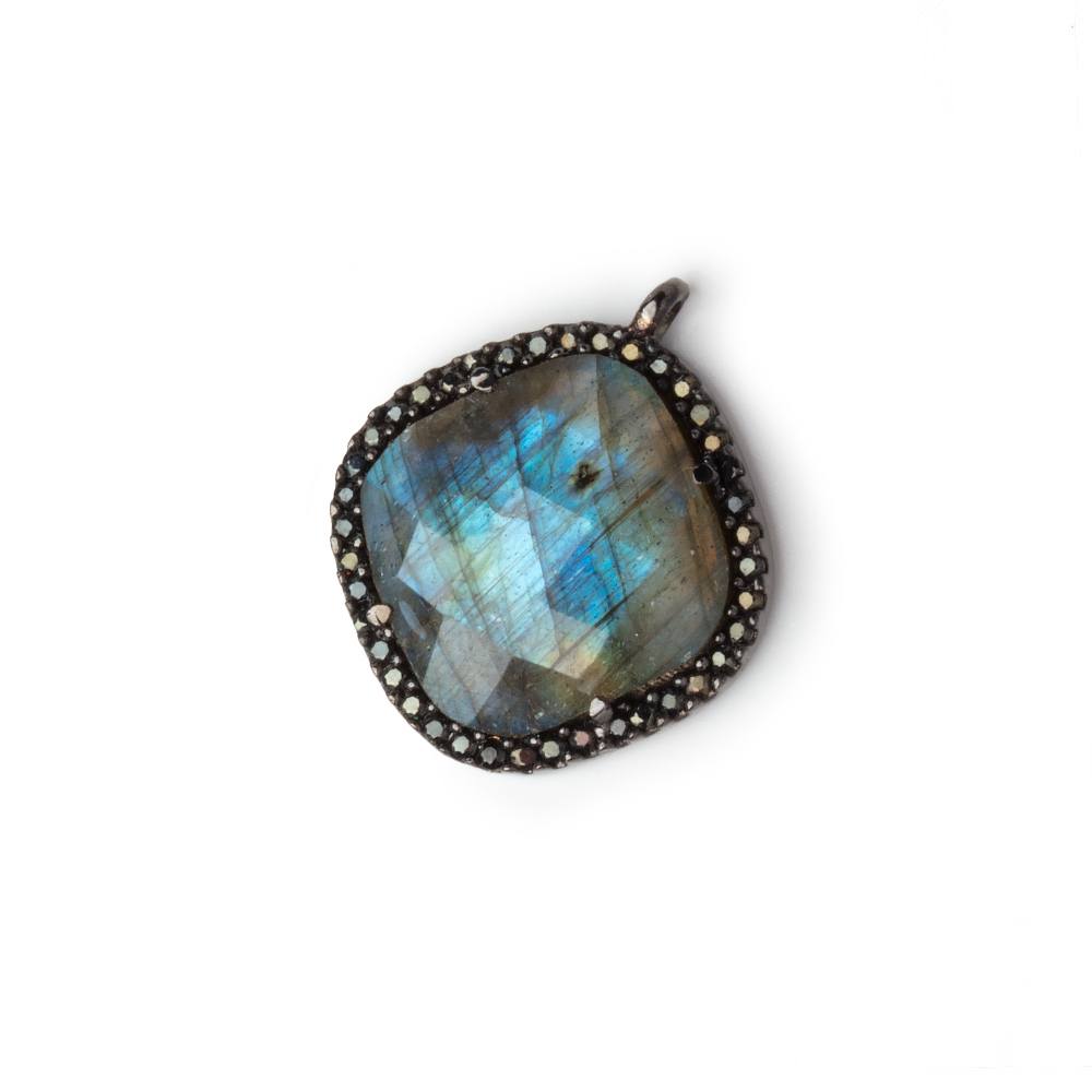 17mm Black Gold & Black CZ Bezel Labradorite Cushion Pendant 1 Focal
