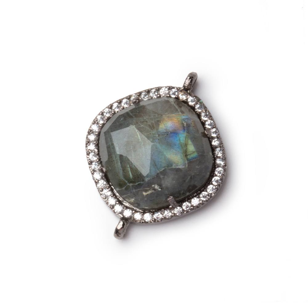 17mm Black Gold CZ Bezel Labradorite Cushion Connector 1 Focal