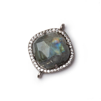 17mm Black Gold CZ Bezel Labradorite Cushion Connector 1 Focal