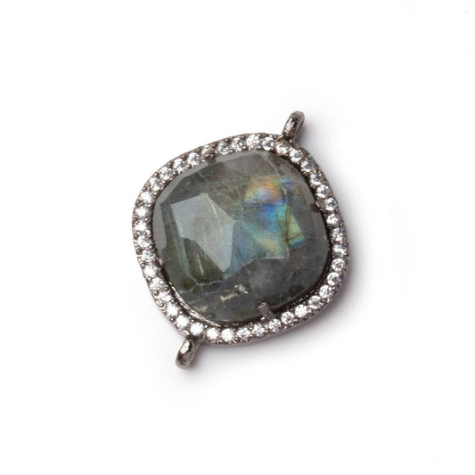 17mm Black Gold CZ Bezel Labradorite Cushion Connector 1 Focal