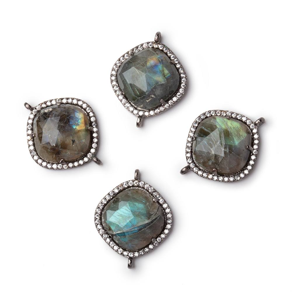 17mm Black Gold CZ Bezel Labradorite Cushion Connector 1 Focal