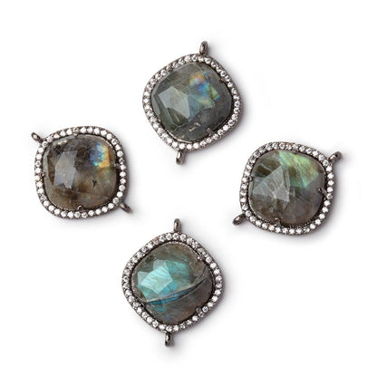 17mm Black Gold CZ Bezel Labradorite Cushion Connector 1 Focal