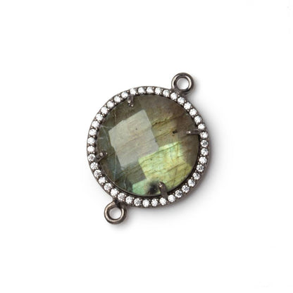 17mm Black Gold CZ Bezel Labradorite Faceted Coin Connector 1 Focal
