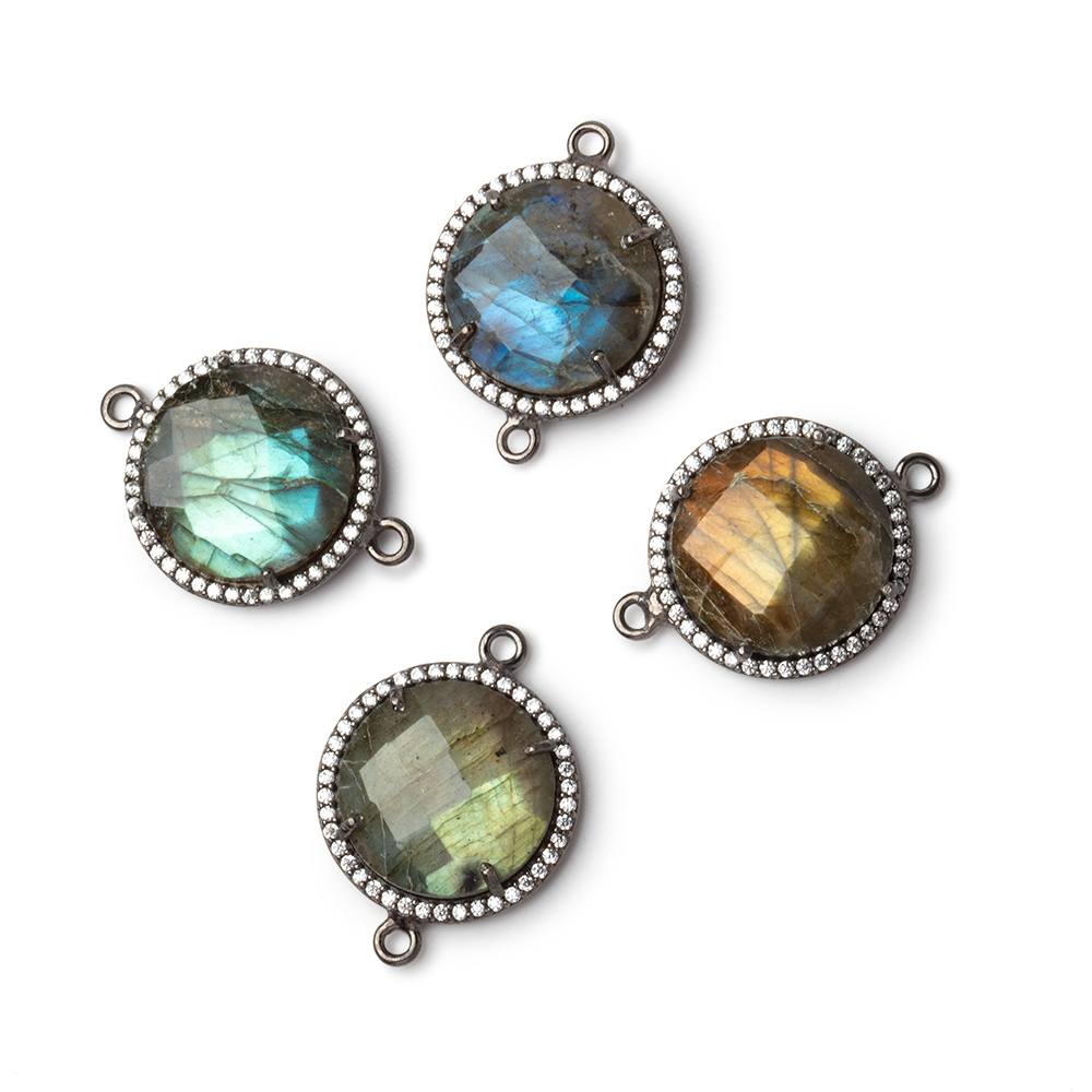 17mm Black Gold CZ Bezel Labradorite Faceted Coin Connector 1 Focal