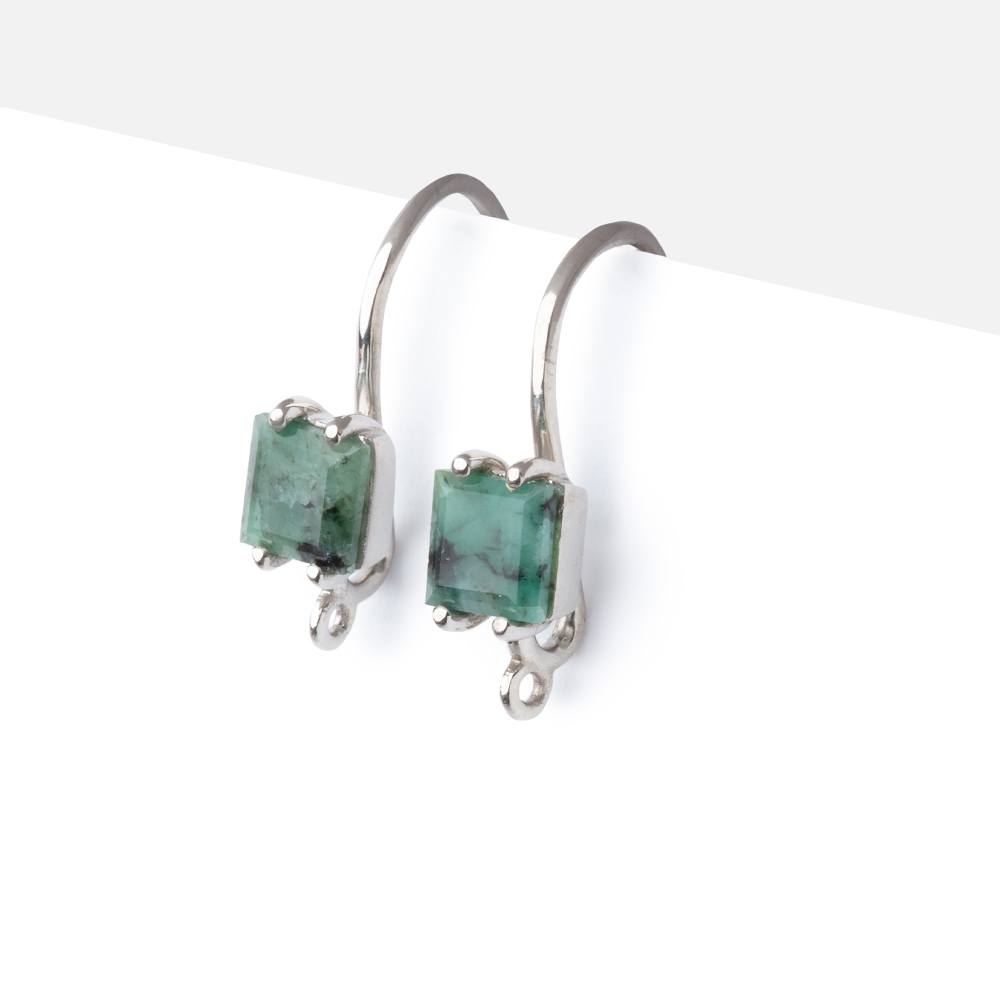 17mm Emerald Bevel Faceted Square Ear Wire Set of 2 pieces