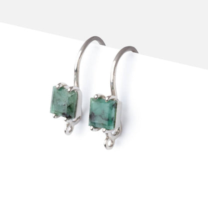 17mm Emerald Bevel Faceted Square Ear Wire Set of 2 pieces