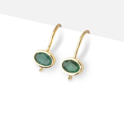 17mm Emerald Oval Ear Wire Set of 2 pieces