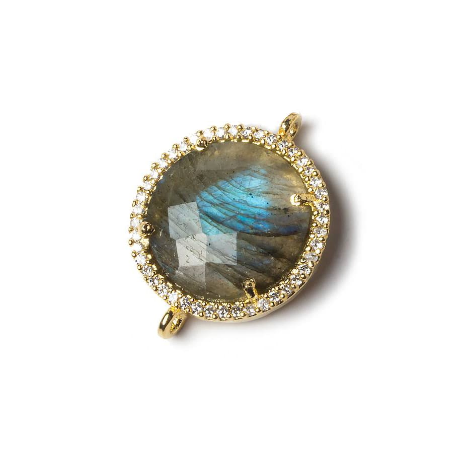 17mm Vermeil Bezel CZ and Labradorite Coin Connector 1 focal bead