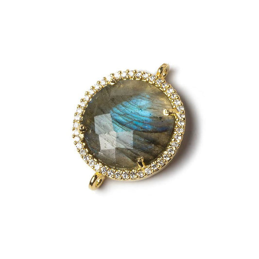 17mm Vermeil Bezel CZ and Labradorite Coin Connector 1 focal bead