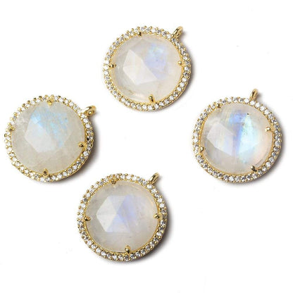 17mm Vermeil Bezel CZ and Rainbow Moonstone Coin Pendant 1 focal bead