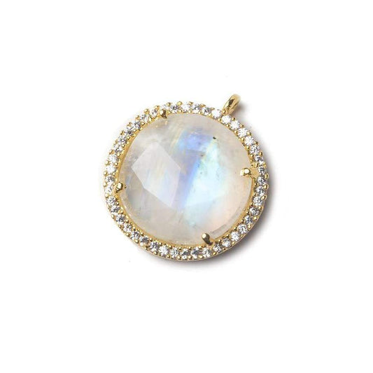 17mm Vermeil Bezel CZ and Rainbow Moonstone Coin Pendant 1 focal bead