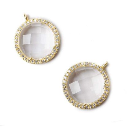17mm Vermeil Bezel CZ and Crystal Quartz Coin Pendant 1 focal bead