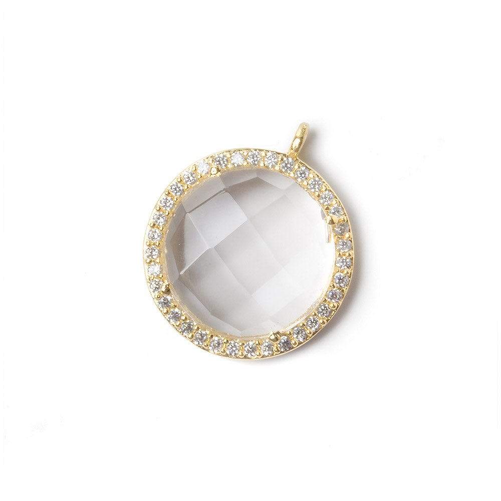 17mm Vermeil Bezel CZ and Crystal Quartz Coin Pendant 1 focal bead