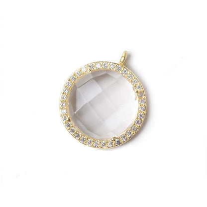 17mm Vermeil Bezel CZ and Crystal Quartz Coin Pendant 1 focal bead