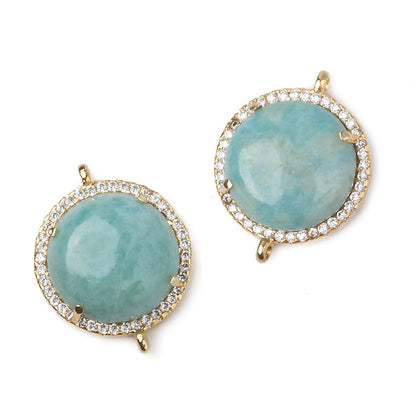 17mm Gold Bezel White CZ and Larimar Coin Connector 1 focal piece