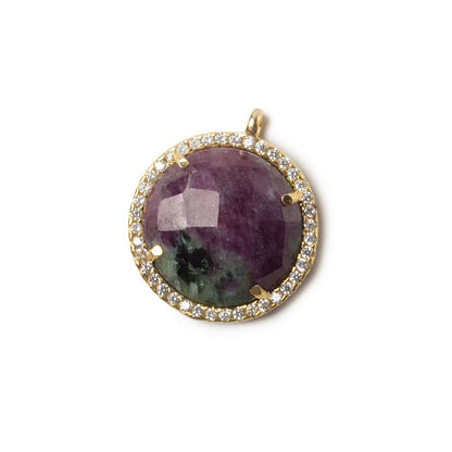 17mm Vermeil Bezel White CZ and Ruby in Zoisite Coin Pendant 1 focal bead