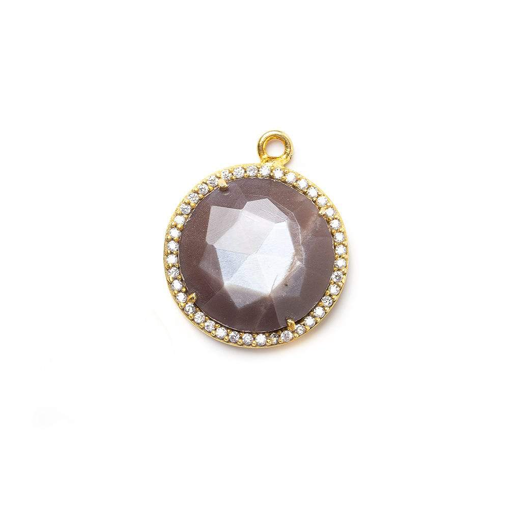 17mm Vermeil CZ Bezel & Chocolate Moonstone faceted coin Pendant 1 piece