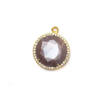 17mm Vermeil CZ Bezel & Chocolate Moonstone faceted coin Pendant 1 piece