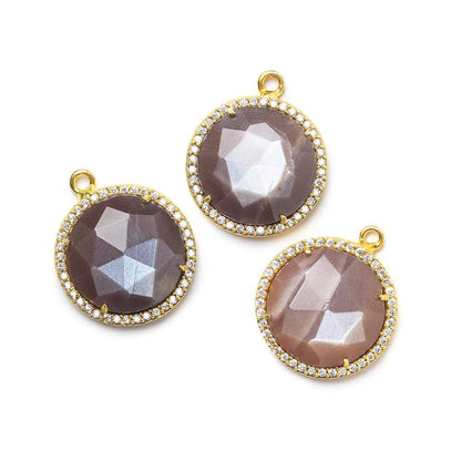 17mm Vermeil CZ Bezel & Chocolate Moonstone faceted coin Pendant 1 piece