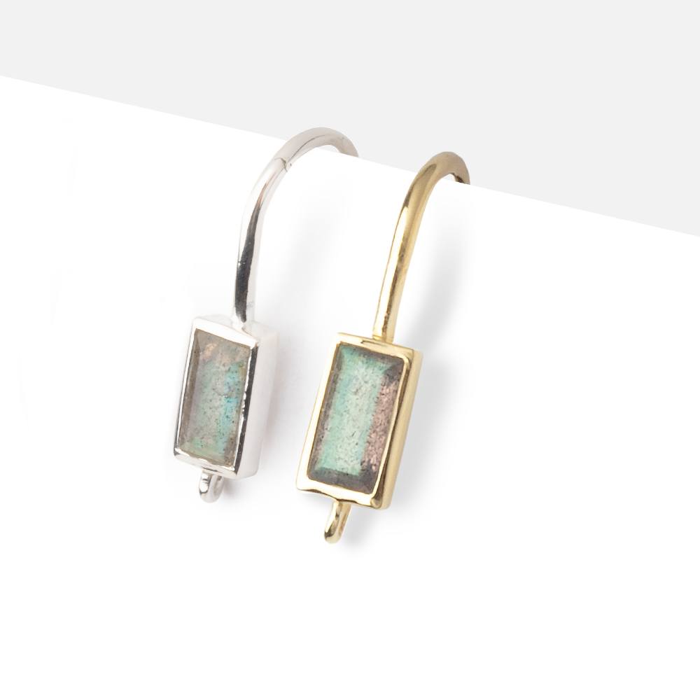 17mm Labradorite Baguette Ear Wire Set of 2 pieces
