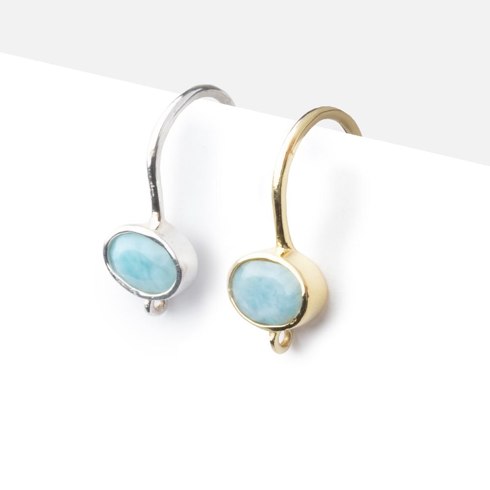 17mm Larimar Oval Ear Wire Set of 2 pieces