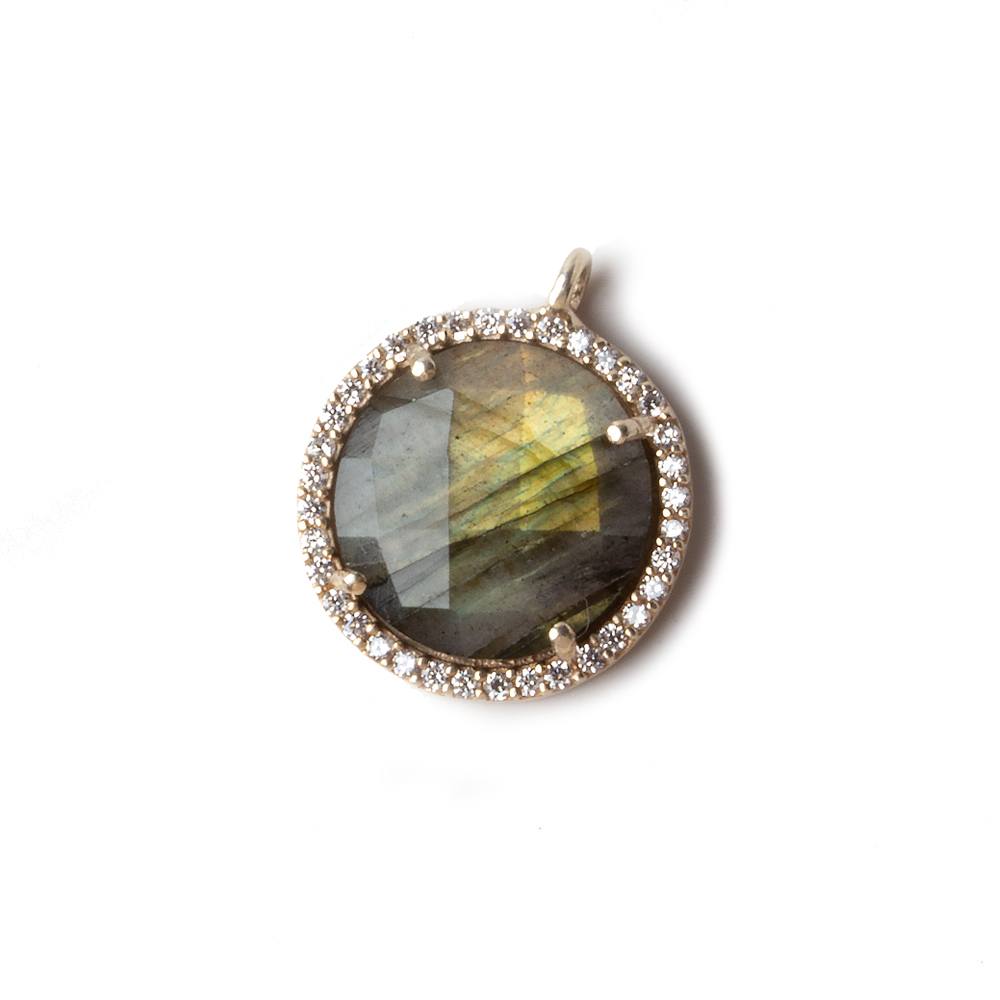 17mm Rose Gold .925 CZ Bezel Labradorite Coin Pendant 1 piece