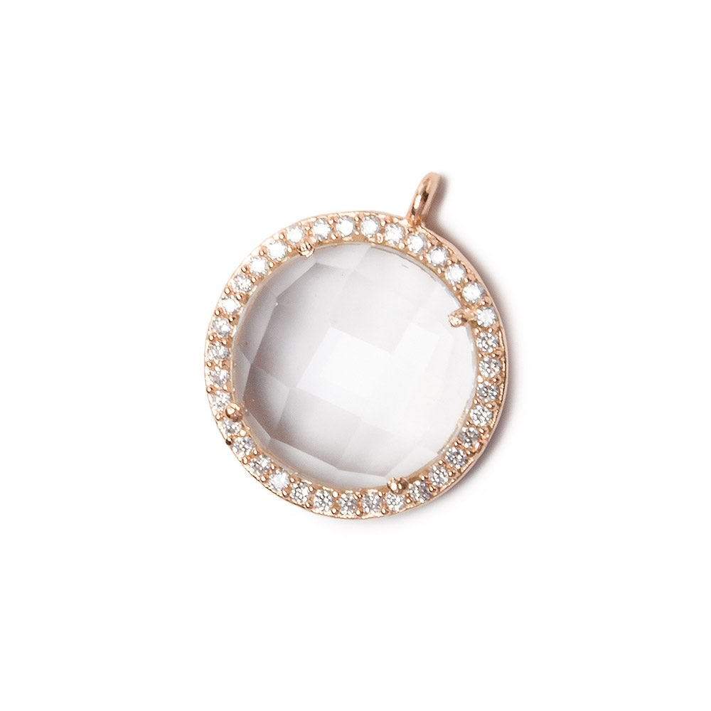 17mm Rose Gold Bezel White CZ and Crystal Quartz Coin Pendant 1 focal bead
