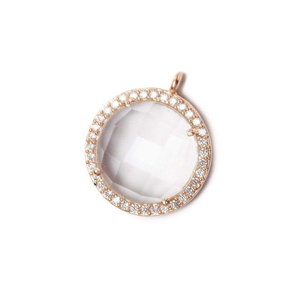 17mm Rose Gold Bezel White CZ and Crystal Quartz Coin Pendant 1 focal bead