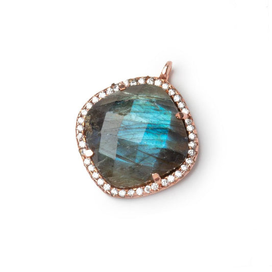 17mm Rose Gold CZ Bezel Labradorite Cushion Pendant 1 Focal